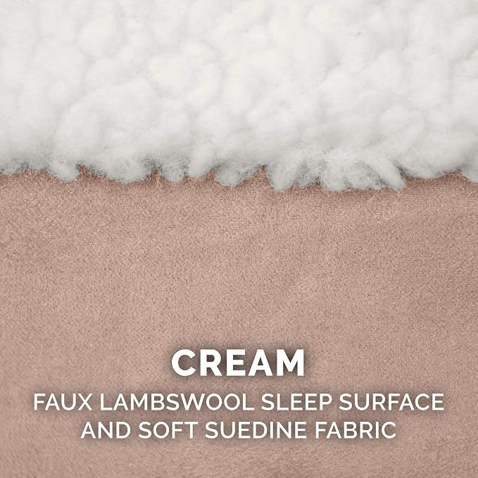 Furhaven Replacement Dog Bed Cover Sherpa & Suede Snuggery, Machine Washable - Cream, 35-inch