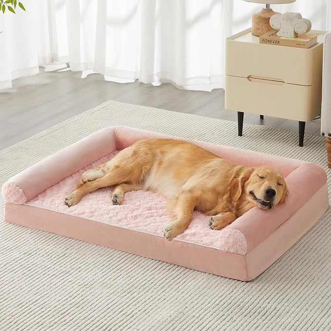BFPETHOME Orthopedic Washable XXL Dog Bed for Senior Dog Cozy Sleep | Extra Large Waterproof Big Soft Pet Couch Bed for Dogs Relax with Removable Cover Supportive Egg Crate Foam Pink 54x36 Inch