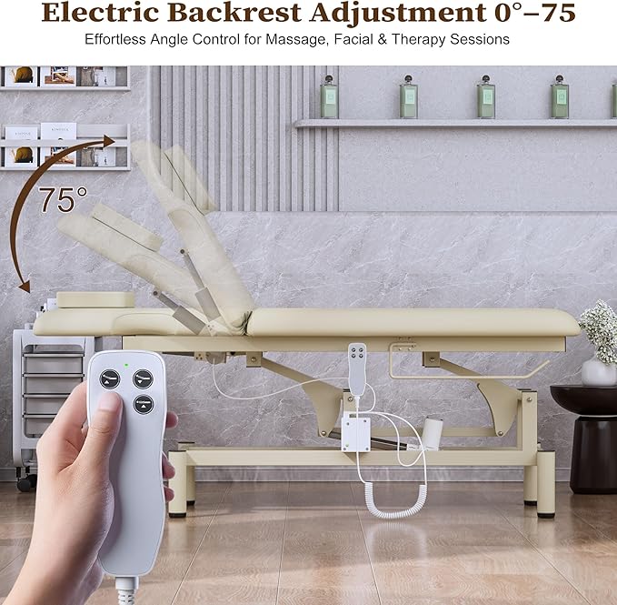 Electric Spa Bed, Dual Motor Electric Massage Table with Adjustable Backrest & Height, Adjustable Massage Table with Sturdy 4 Leg, Paper Holder for Spa, Massage, Esthetician, Salon