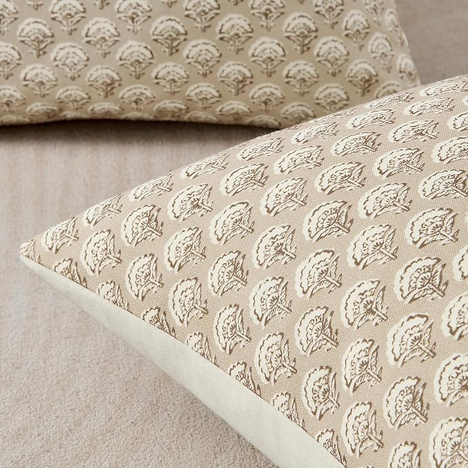 MIULEE Floral Print Decorative Pillow Covers 20x20, Cream Oatmea | Vintage Boho Farmhouse Modern Home Decor, Set of 2, Block Print Cushion Covers for Couch Sofa Bed Living Room