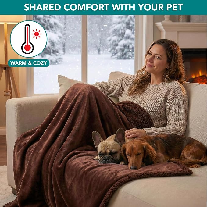 PetAmi Waterproof Dog Blanket for Small Dog Puppy Cat, 29x40, Brown Sherpa | 460 GSM Sherpa Fleece Reversible, Pee Proof Pet Blanket, Furniture Protector Cover for Couch Sofa Kennel, Washable