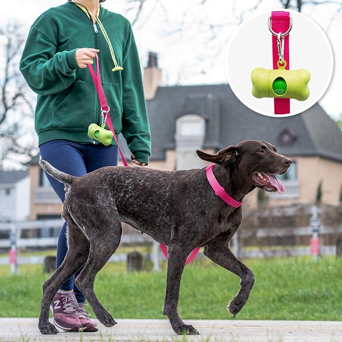 azuza Nylon Dog Collar and Leash Set, Strong & Durable Basic Style Leash and Collar with ID Tag Ring, Available in Multiple Lengths for Medium Dogs, Hot Pink,M