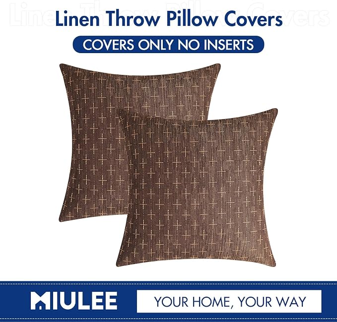 MIULEE Pack of 2 Decorative Burlap Linen Euro Sham Brown Throw Pillow Covers Modern Farmhouse Vintage Pillowcases Rustic Woven Textured Cushion Cover for Sofa Couch Bed 26x26 Inch Dark Coffee