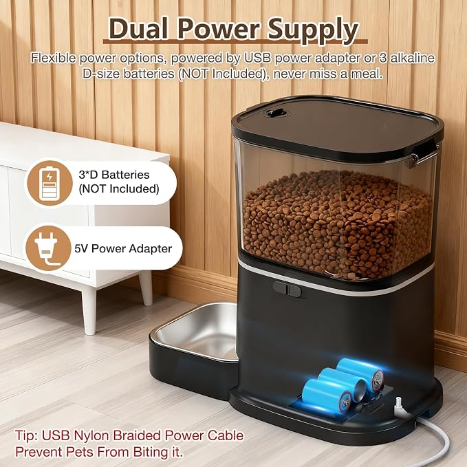Automatic Cat Feeder, WiFi Cat Feeder Automatic with App Control for Remote Feeding, 5L Anti-Jamming Automatic Feeder Cat Dry Food, Dual Power Supply with Desiccant Bag Indoor