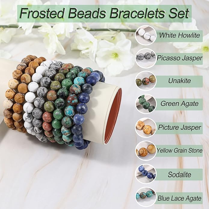 Bivei Natural Gemstone Semi Precious Healing Crystals Handmade Stretchy Round Beads Bracelet,Stocking Stuffers for Women Enhance Positive Energy