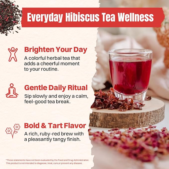 Hiihone Hibiscus Tea Bags 60 Count – Pure Hibiscus Flower Herbal Tea, Caffeine-Free, Tart & Refreshing Flavor, Rich in Antioxidants, Non-GMO, Natural Herbal Tea for Hot or Iced Tea