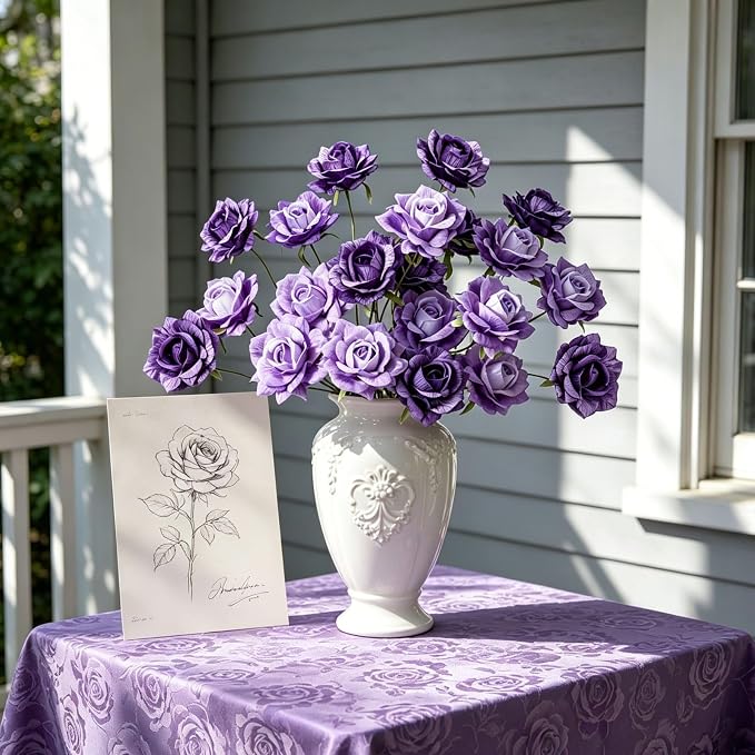 INXUGAO 6 Pcs Artificial Flowers Fake Roses for Outdoor, 28" Long Stem Silk Roses for Wedding Indoor Outside Party Decor, Realistic Faux Bouquet for Tall Vase Planter (Purple)