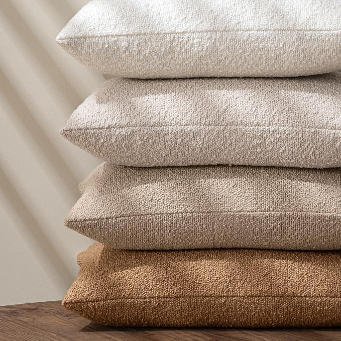 MIULEE 18x18 Decorative Lumbar Boucle Couch Pillow Covers Beige | Set of 2 Textured Neutral Throw Pillow Covers, Accent Solid Pillowcases, Sofa Living Room Home Decor