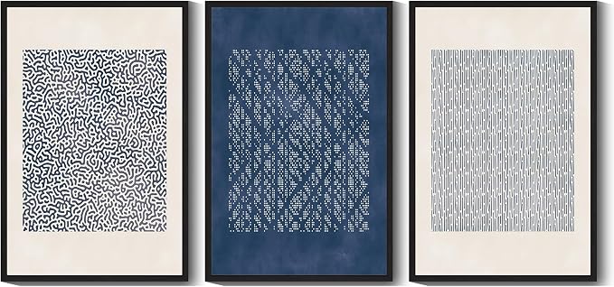 Drsoum Blue Mid-Century Modern Framed Wall Art Large 24x36in Minimalist Abstract Boho Wall Decor Geometric Artwork Kitchen Dining Room Black Framed