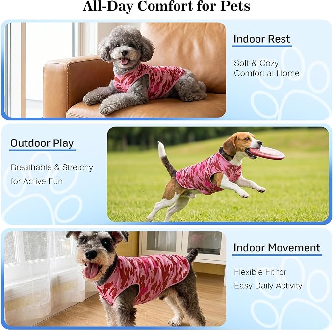 YUDODO Lightweight Dog Shirts, Stretchy Dog Tank Tops, Soft Pet Vest | Skin-Friendly, Breathable, Sleeveless, All Season Dog Clothes, For Small Medium Dogs, Pink Camo, XXL