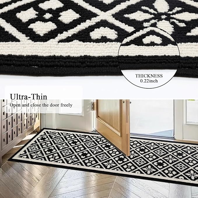 Ileading Laundry Room Runner Rug 2x5ft Non Slip Farmhouse Kitchen Floor Mats with Rubber Backing Machine Washable Indoor Doormat Low-Profile Carpet for Hallway Entryway(Black)