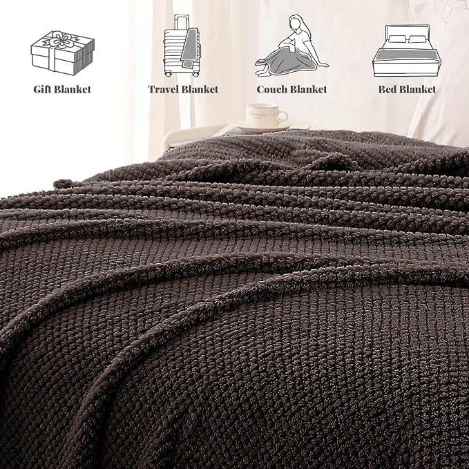 Whale Flotilla Soft Fleece Queen Size Bed Blanket, Coffee | 90x90 Inch, Suitable for Bed, Fluffy Fuzzy Jacquard Blankets for All Season, Lightweight and Cozy
