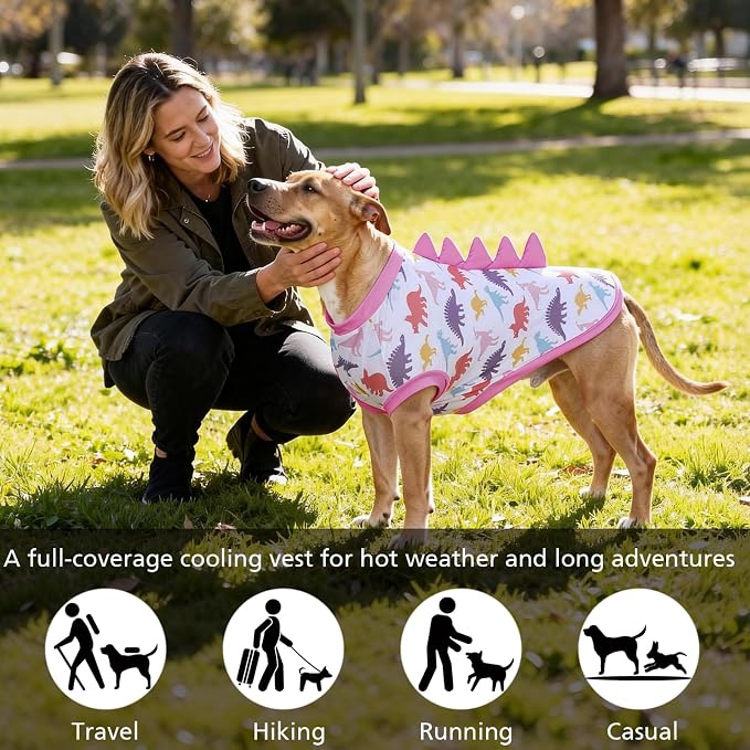 UPF 50+ Sun Protection Dog Shirt - Sleeveless Cooling Vest for Large Dogs Boy, Quick-Dry Pet T-Shirt with Funny Dinosaur Horns, UV Protective Breathable Dog Clothes U-COSBX04L