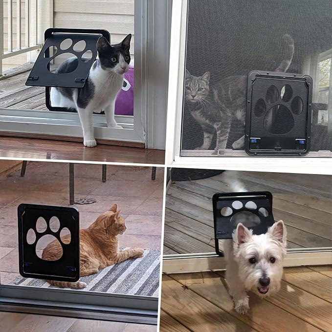 Small Dog Door for Screen Door, Cat Door 8"×10" Magnetic Flap Self-Closing, Pet Screen Door for Sliding Door, Puppy Doggy and Cat Door Built in Screen, Lockable, Black S
