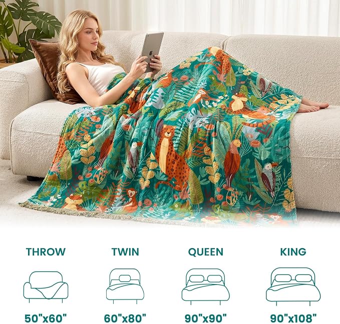 MSGKV Throw Blanket 60"x80" Cotton Tiger Twin Blanket for Couch Sofa Bed | 100% Cotton Throw, Tiger Design, Muslin Blanket, Summer Breathable, Farmhouse Home Decor, All Seasons, Machine Washable