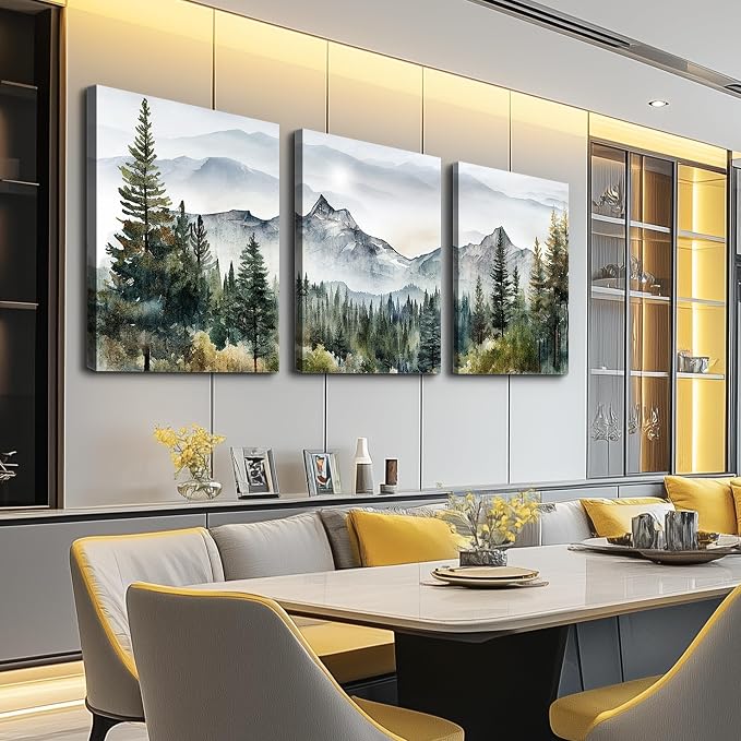 MHARTK66 Large Size Wall Art for Living Room Modern Wall Decor for Bedroom Office Decor Abstract Mountain Forest Landscapes Ink Painting 3 Piece Framed Canvas Art Prints Ready to Hang Wall Pictures
