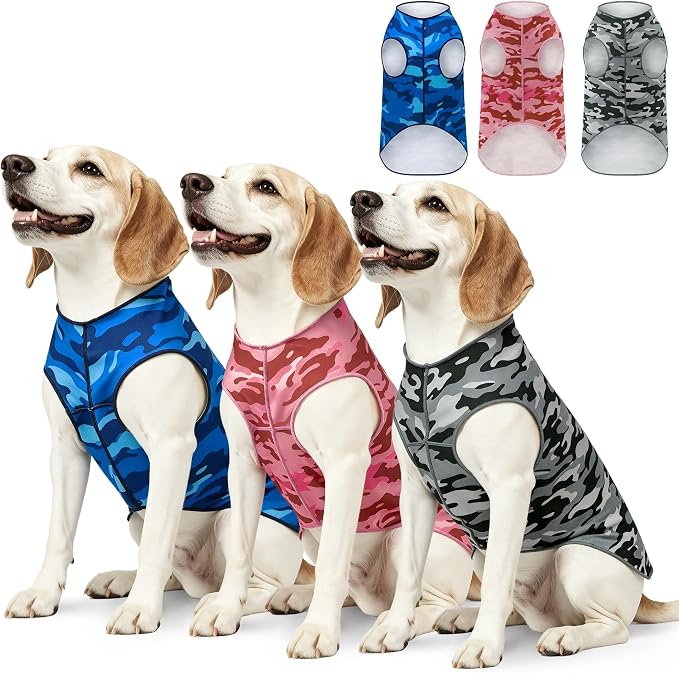 YUDODO 3 Pack Dog Shirts, Lightweight Stretchy Dog Tank Tops, Soft Pet Vest | Skin-Friendly, Breathable, Sleeveless, All Season Dog Clothes, For Small Medium Dogs, Blue+Pink+Gray, XXL