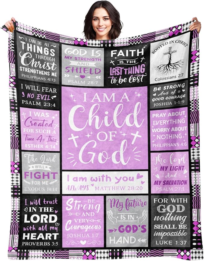 Christian Gifts for Women, Baptism Gifts for Girl, Christian Blanket | Religious Catholic & Communion Confirmation Gift for Teen Girls Daughter Granddaughter, I Am a Child of God Blanket 60"x80"