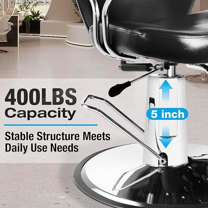 Barber Chair with Heavy Duty Hydraulic Pump, All Purpose 360 Swivel Reclining Salon Styling Chair, Durable Steel Frame Spa Beauty Equipment for Professional Barbershop Hair Stylists & Home Use