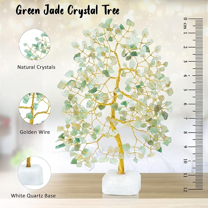 Green Jade Crystal Tree Gemstone Tree of Life Quartz Base Chakra Bonsai Tree for Room, Office & Bedroom Decor Spiritual Gift Meditation Birthday Gift for Women Mom her Sister housewarming gifts home