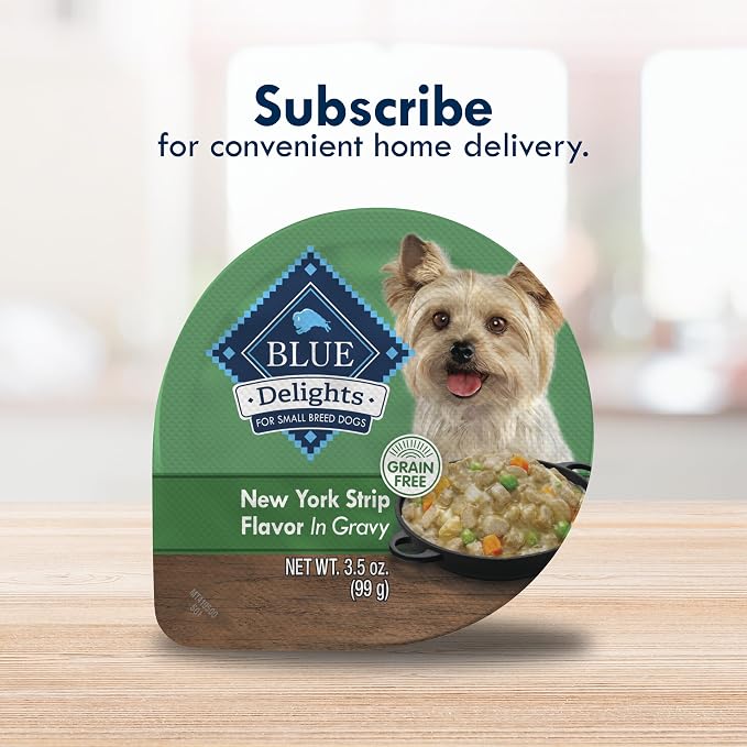 Blue Buffalo Delights NY Strip Small Breed Wet Dog Food, 3.5 oz, 12 ct | Grain-Free, Real Beef First, in Hearty Gravy, No Corn, Wheat, or Soy