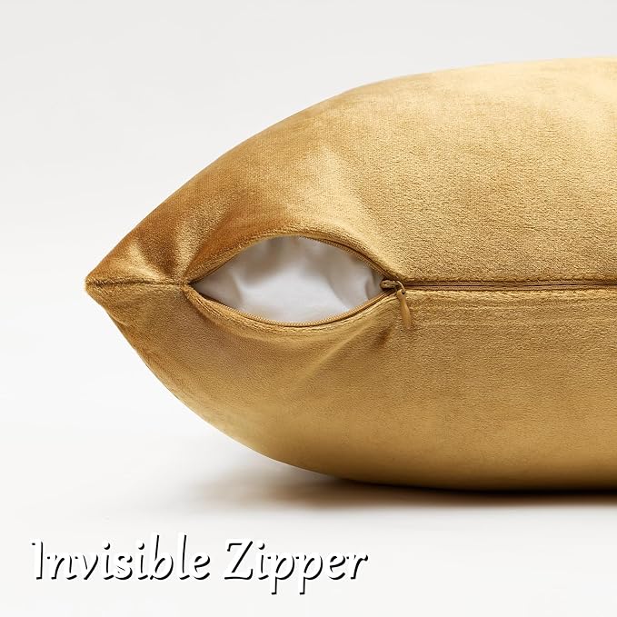 GIGIZAZA Golden Throw Pillow Covers 22x22 Decorative Velvet Cushion Covers Pack of 2 Pillowcase for Sofa | Throw Pillows for Couch Sofa,280gsm Soft Textured Fabric,Modern Square Pillowcases,Luxury Cushion Covers