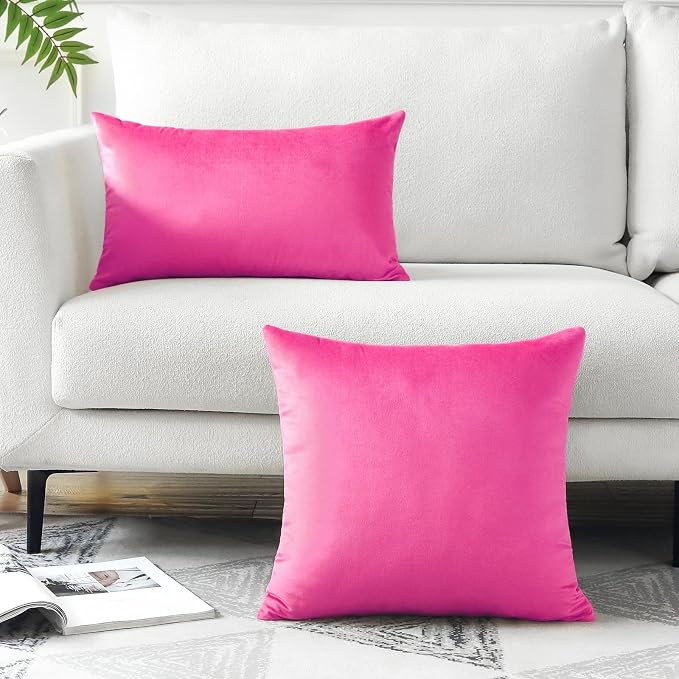 Artscope Luxury Velvet Pillow Covers Decorative Rectangle Pillowcases Soft Solid Cushion Cases for Couch Sofa Bedroom Car Decor 16x24 Inch Hot Pink