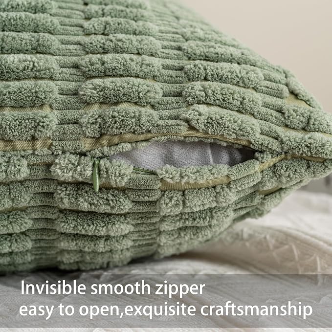 Pack of 2 Corduroy Decorative Throw Pillow Covers 12x20 Inch, Sage Green | Fall Soft Striped Pillow Covers Modern Farmhouse Home Decor Christmas Throw Pillow Covers for Sofa Living Room Couch Bed