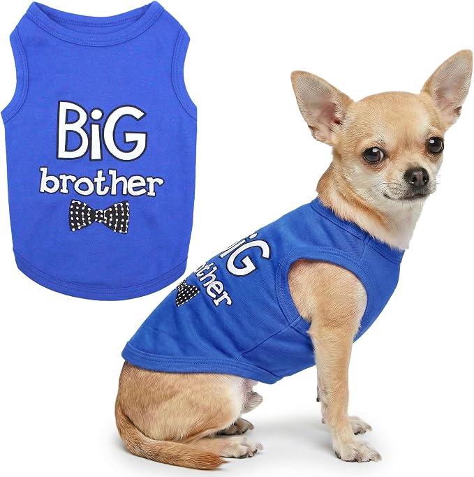 Parisian Pet Dog Shirt – 100% Cotton Shirts for Small Dogs – Blue Sleeveless Puppy Clothes – Lightweight and Breathable Dog Apparel – Boy Big Brother Dogs Clothes - Stretchy Pet T Shirts