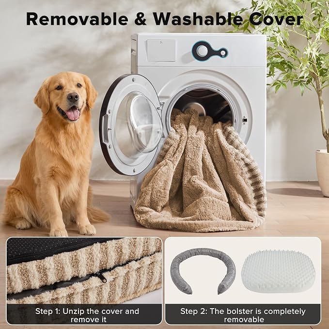 MIXJOY Orthopedic Dog Beds Large Sized Dog,Extra Large Washable Dog Bed Waterproof Oval Dogs Bed with Removable Cover,Egg-Crate Foam Big Pet Bed Couch with Bolster,Non-Slip Bottom,XXL 48"X35",Brown