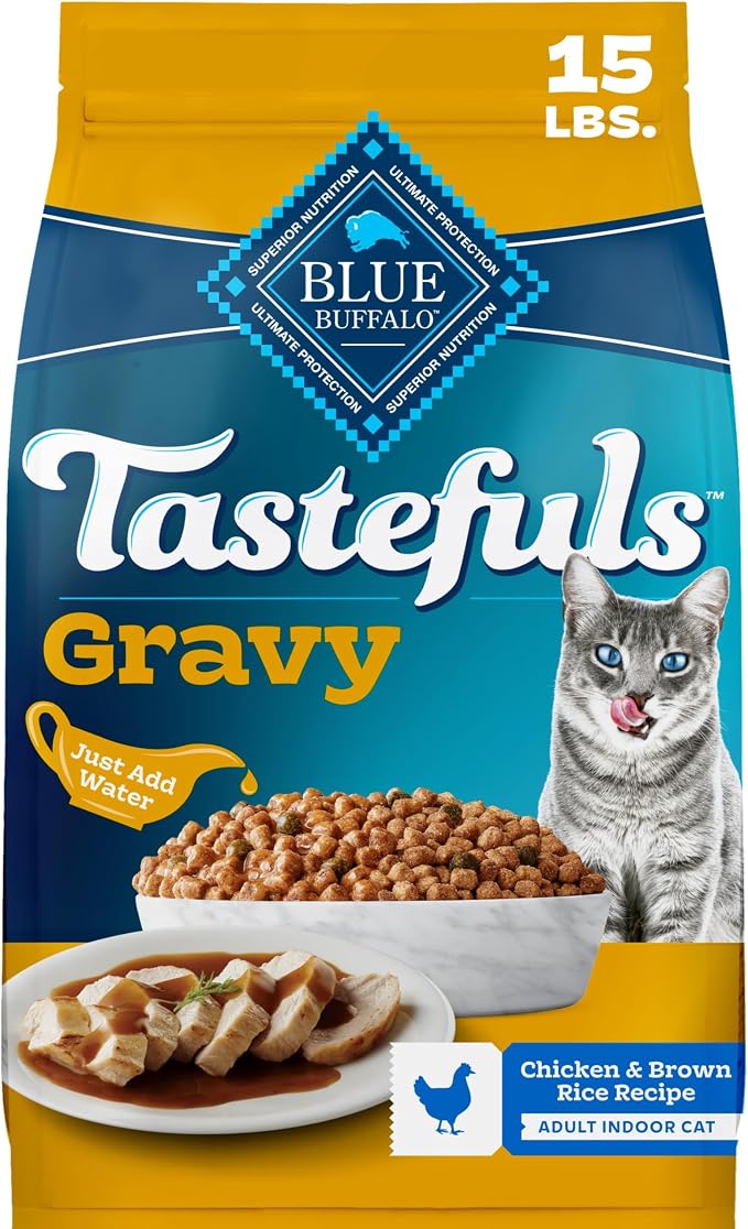 Blue Buffalo Tastefuls Irresistible Gravy Experience Chicken Food, 15 lb | Adult Cat Chicken & Brown Rice Recipe, Real Chicken First, Add Warm Water for Real Gravy, Whole Grains, Veggies & Fruit