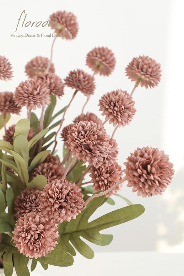 5pcs Dusty Rose Faux Silk Mums Artificial Flowers, Bulk Fake Small Mini Chrysanthemums with Stems for DIY Wedding Centerpieces Floral Arrangements Vase Fillers Home Decorations