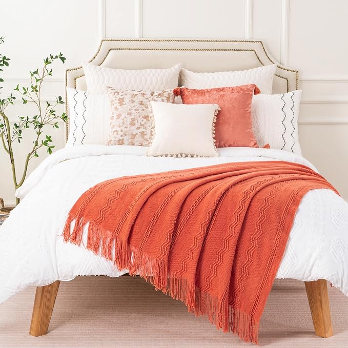 BATTILO HOME Orange Fall Throw Blanket for Couch Sofa, Knitted Decorative Blankets Throws Halloween Throw Blanket Fall Decorations Home Decor (Salmon, 50"x60") | Knitted Decorative Blankets & Throws, Halloween Throw Blanket Fall Decorations for Home Decor