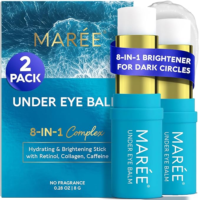 MAREE Under Eye Balm Stick Hydrating – 2 PACK Retinol Caffeine Under Eye Brightener Stick for Older Women – Collagen Undereye Cream for Dark Circles & Wrinkles – Skin Care Treatment Moisturizer