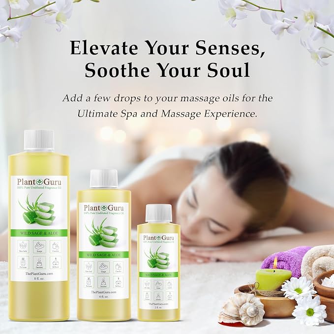 Wild Sage And Aloe Fragrance Oil 4 fl. oz. Scented Oil for DIY Soap Making, Candles, Bath Bombs, Body Butters. Used In Aromatherapy Diffusers, Burners and Warmers. Great Addition To Lotions and Creams
