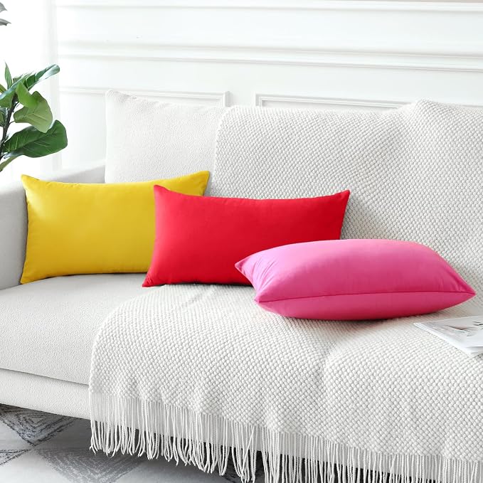 Artscope Luxury Velvet Pillow Covers Decorative Rectangle Pillowcases Soft Solid Cushion Cases for Couch Sofa Bedroom Car Decor 12x20 Inch Red