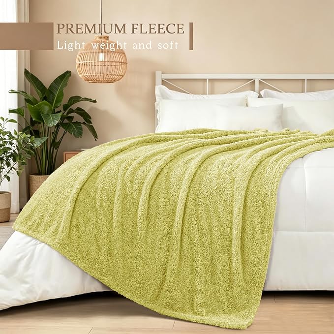 Exclusivo Mezcla Fleece Twin Size Blanket for Couch and Bed, 60" x 80" | Super Soft and Cozy Fluffy Blanket for Women, Lightweight and Fuzzy Blanket for Teens Back to School, Light Green