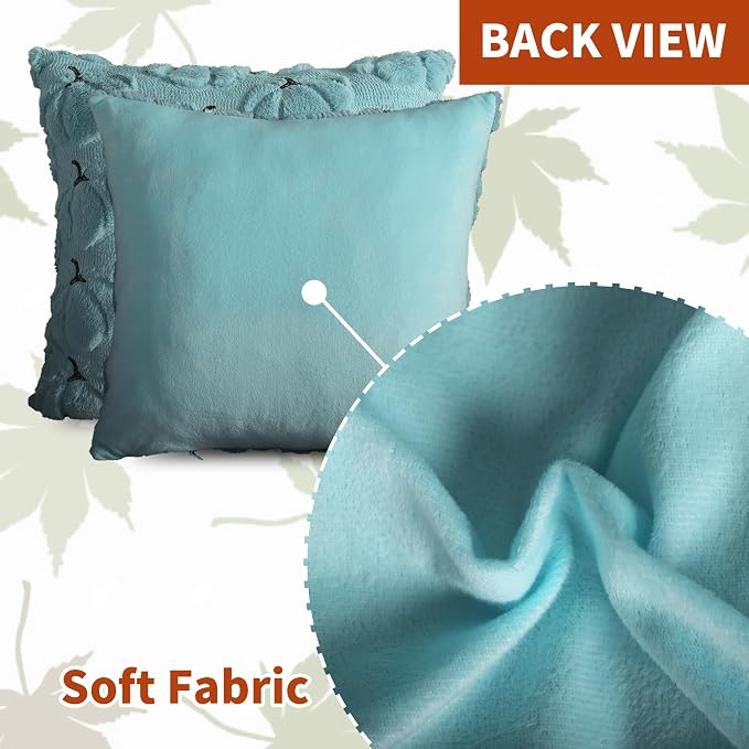 Fall Pumpkins Decorative Pillow Covers 20x20 Set of 2, Light Blue Soft Plush Faux Fur Wool Farmhouse Throw Cushion Cases for Autumn Thanksgiving Holiday Home Decorations