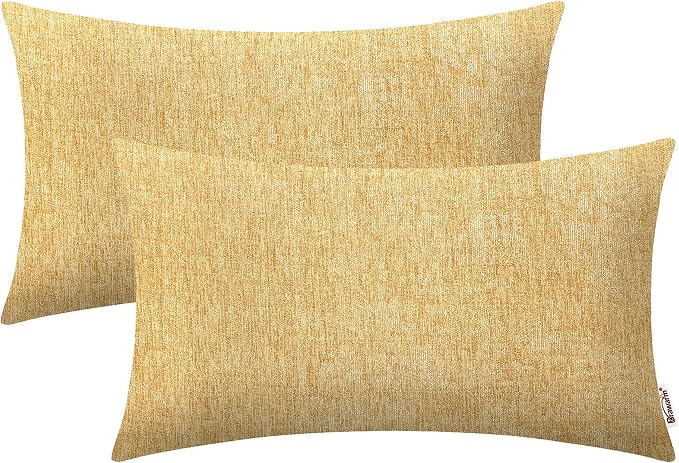BRAWARM Throw Pillow Covers 12x20 Inches - Gold Chenille Lumbar Pillow Covers Pack of 2, Solid Dyed Soft Chenille Pillow Cases for Couch Sofa Bed Home Decoration