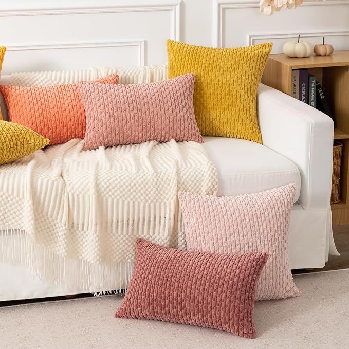 Kevin Textile Soft Corduroy 14"x20" Pillow Cover 1 Pack, Mustard Yellow | Boho Stripe Plush Corduroy Decorative Oblong Cushion Cover Modern Farmhouse Home Decor for Sofa Couch Bed Chair
