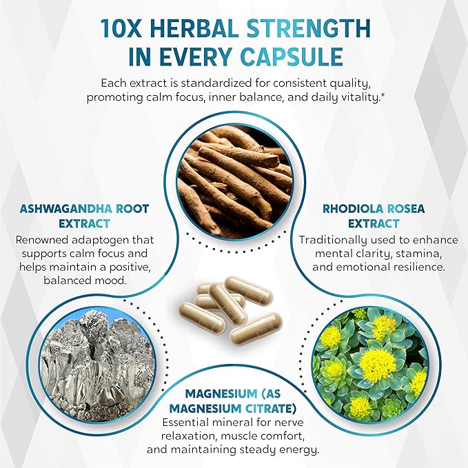 CORTISOL Wellness Ashwagandha 14-in-1 Natural Blend with Phosphatidylserine Magnolia Rhodiola St. John's Wort Peppermint Bacopa - 150 Count