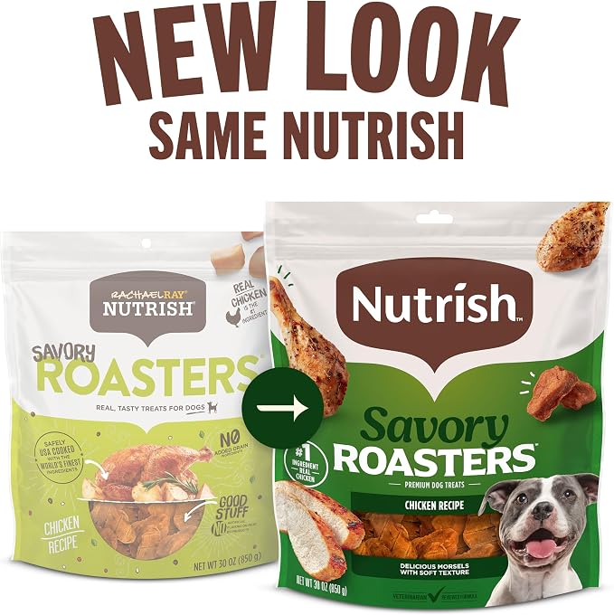 Nutrish Savory Roasters Dog Treats with Chicken, 30 oz. Pouch (Rachael Ray) | Grain Free Recipe with No Added Corn or Soy Ingredients, Veterinarian Reviewed Formula, Resealable Bag