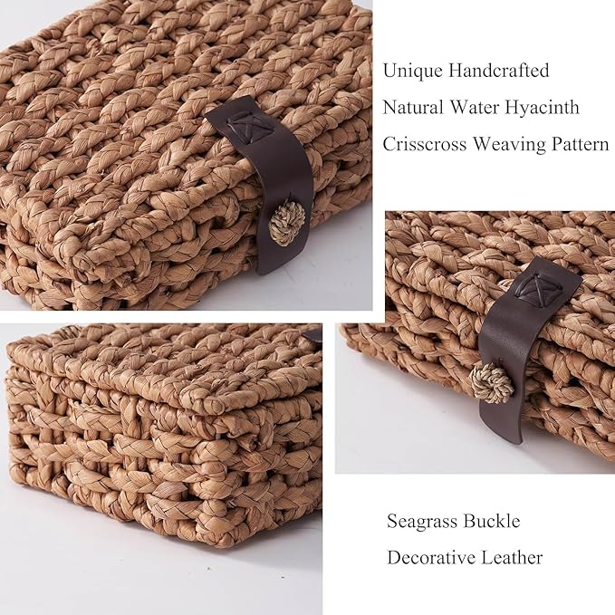Wicker Storage Basket with Lid, 2-Piece Set Decorative Box with Lid, Water Hyacinth Woven Decorative Box for Shelf, Coffee Table, Console Table, Home Decor