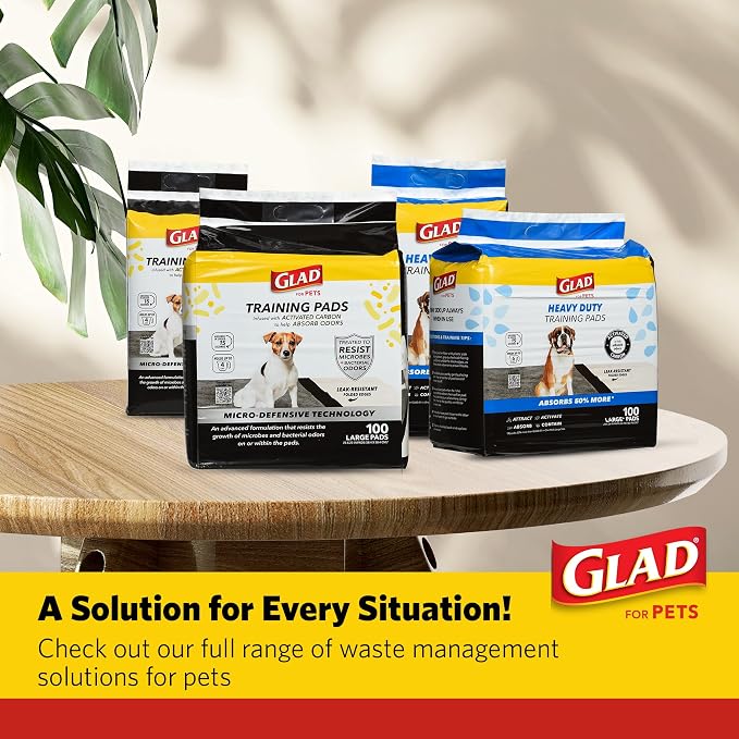 Glad for Pets Activated Carbon Training Pads, Anti-Microbial, 100 Count (Pack of 2)