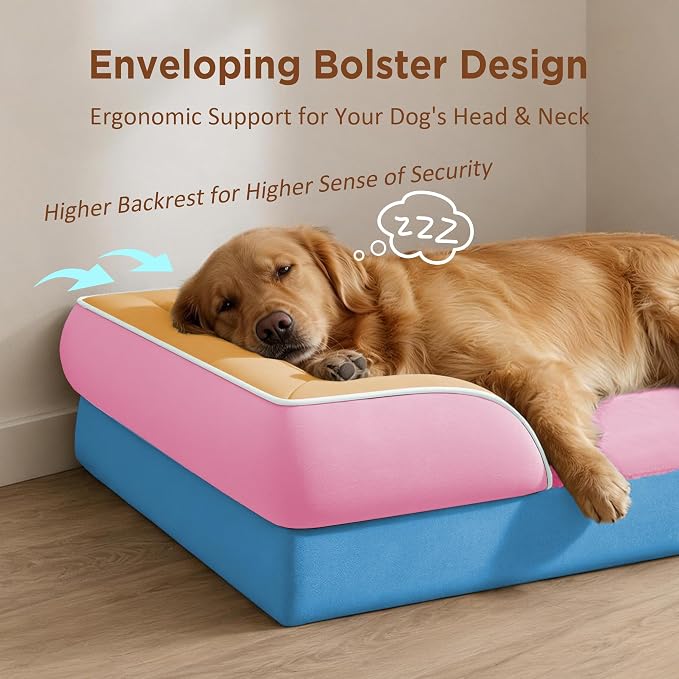 Comfort Expression Orthopedic Dog Bed for Extra Large Dogs with Bolster | Waterproof Dog Couch Bed with Washable Cover & Non-Slip Bottom, Supportive Egg Crate Foam XL Pet Bed, 42x30 Inch
