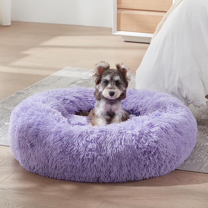Calming Dog Bed & Cat Bed, Anti-Anxiety Donut Dog Cuddler Bed, Warming Cozy Soft Dog Round Bed, Fluffy Faux Fur Plush Dog Cat Cushion Bed for Small Medium Dogs and Cats | Fluffy Faux Fur Round Cuddler,Anti-Anxiety,Anti-Slip Bottom,Self-Warming Pet Bed ...