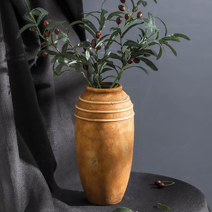 Large Ceramic Flower Vase,12.87 Inch Terracotta Vase for Home Decor | Rustic Farmhouse Vintage Vase for Living Room, Bedroom, Shelf, Entryway, Dining Table Centerpiece, Office Decor
