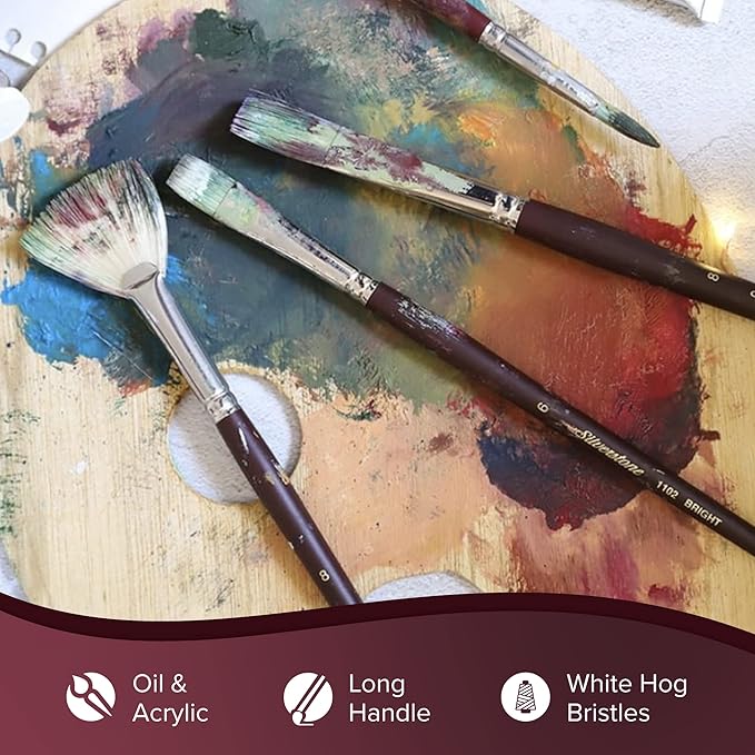 Silver Brush Limited 1104-1 Silverstone Fan Paintbrush for Oil Painting, Size 1, Long Handle
