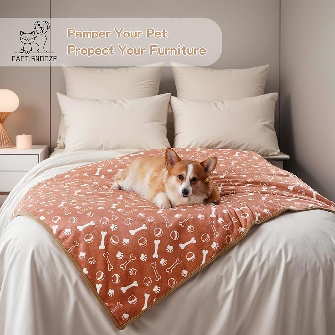 Washable Waterproof Dog Blankets for Large Dogs 50"x60" | Soft Fluffy Pet Blanket for Couch Sofa Car Crate, Bed Furniture Protector, Reversible Sherpa Fleece Dog Blanket, Light Brown