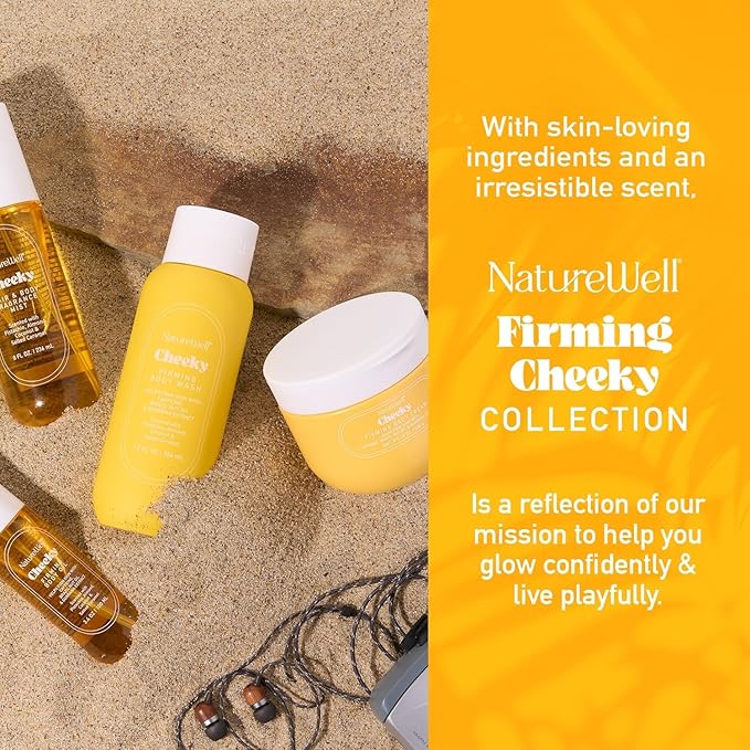 NATURE WELL Cheeky Firming Body Oil, Luxuriously Glowy & Fast-Absorbing Formula Designed to Nourish, Firm, & Visibly Smooth Skin, Scented with Pistachio, Almond, Coconut, & Salted Caramel, 3.4 Oz